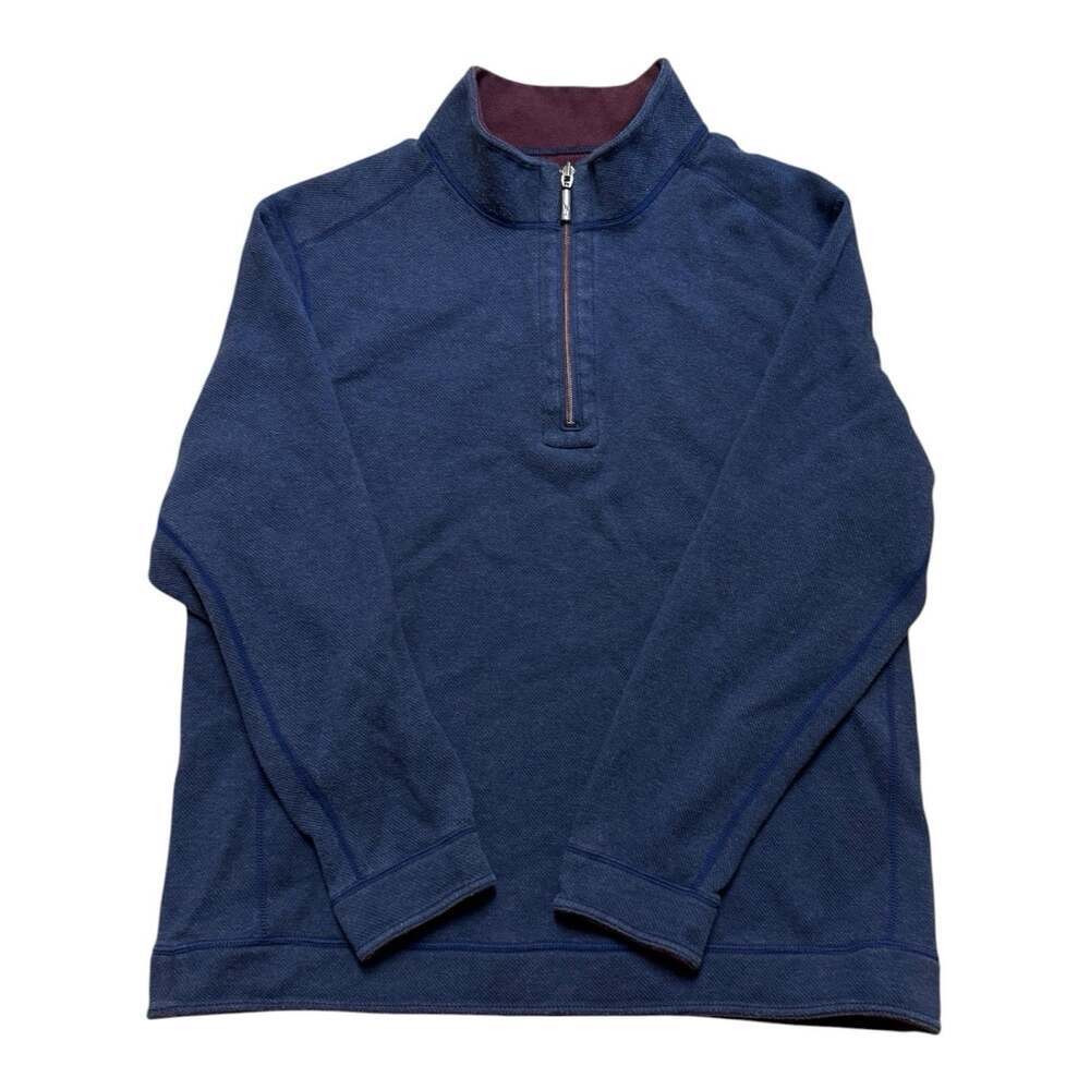 Tommy Bahama Men’s Blue Quarter Zip Pullover Cotton Tencel Sweater XL